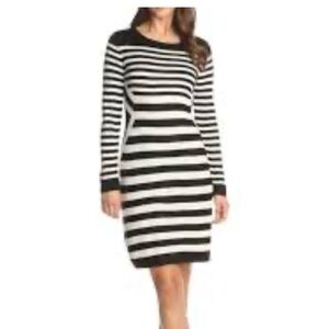 Calvin Klein Black and White Sheath Dress Long Sleeve Crew Neck